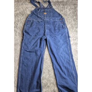 Red Kap Bib Overalls Men's 46x30 Blue Carpenter Button Fly Dark Wash Workwear